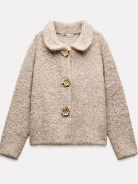ZARA KNIT JACKET CARDIGAN WITH FLOWER BUTTONS
